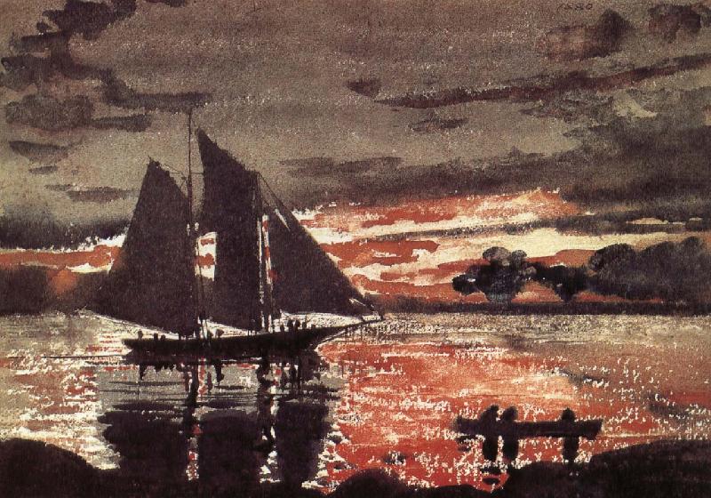 Winslow Homer Fiery red sunset scene china oil painting image